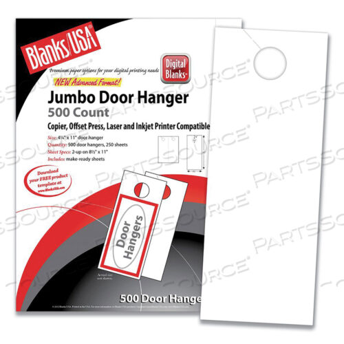 JUMBO MICRO-PERFORATED DOOR HANGERS, 90 LB INDEX WEIGHT, 8.5 X 11, WHITE, 2 HANGERS/SHEET, 250 SHEETS/PACK