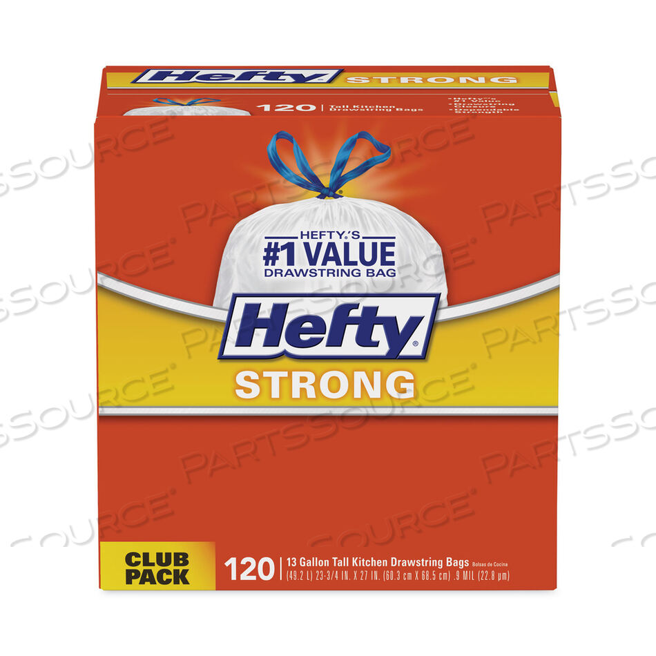 OEM#: E84574CTSTRONG TALL KITCHEN DRAWSTRING BAGS, 13 GAL, 0.9 MIL, 23.75 X 27, WHITE, 90 BAGS/BOX, 3 BOXES/CARTON by Hefty