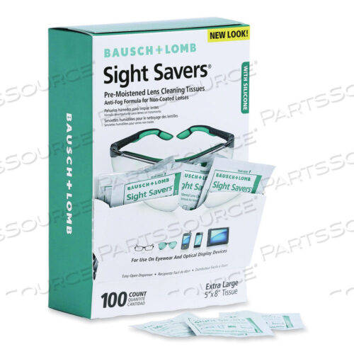 OEM#: 8576SIGHT SAVERS PRE-MOISTENED ANTI-FOG TISSUES WITH SILICONE, 8 X 5, 100/BOX by Bausch & Lomb