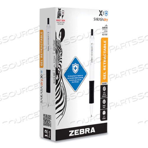 OEM#: 41510SARASA DRY X1+ RETRACTABLE GEL PEN, MEDIUM 0.7 MM, BLACK INK, WHITE/BLACK BARREL, 12/PACK by Zebra Pen Corporation