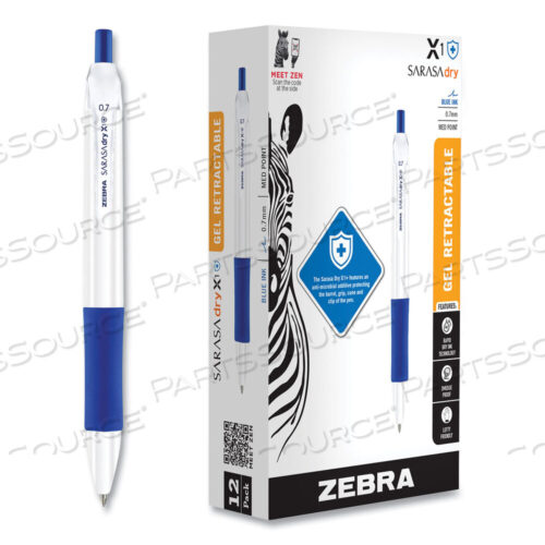 OEM#: 41520SARASA DRY X1+ RETRACTABLE GEL PEN, MEDIUM 0.7 MM, BLUE INK, WHITE/BLUE BARREL, 12/PACK by Zebra Pen Corporation