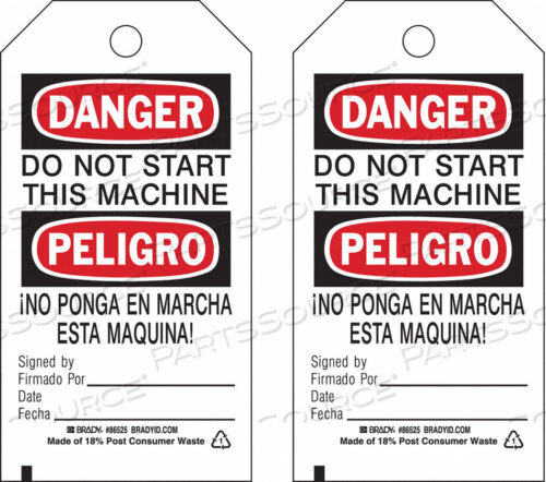 OEM#: 86525DANGER BILINGUAL TAG 5-3/4 X 3 IN PK10 by Brady Americas