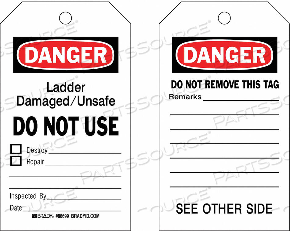 OEM#: 86699DANGER TAG 7 X 4 IN BK AND R/WHT PK100 by Brady Americas