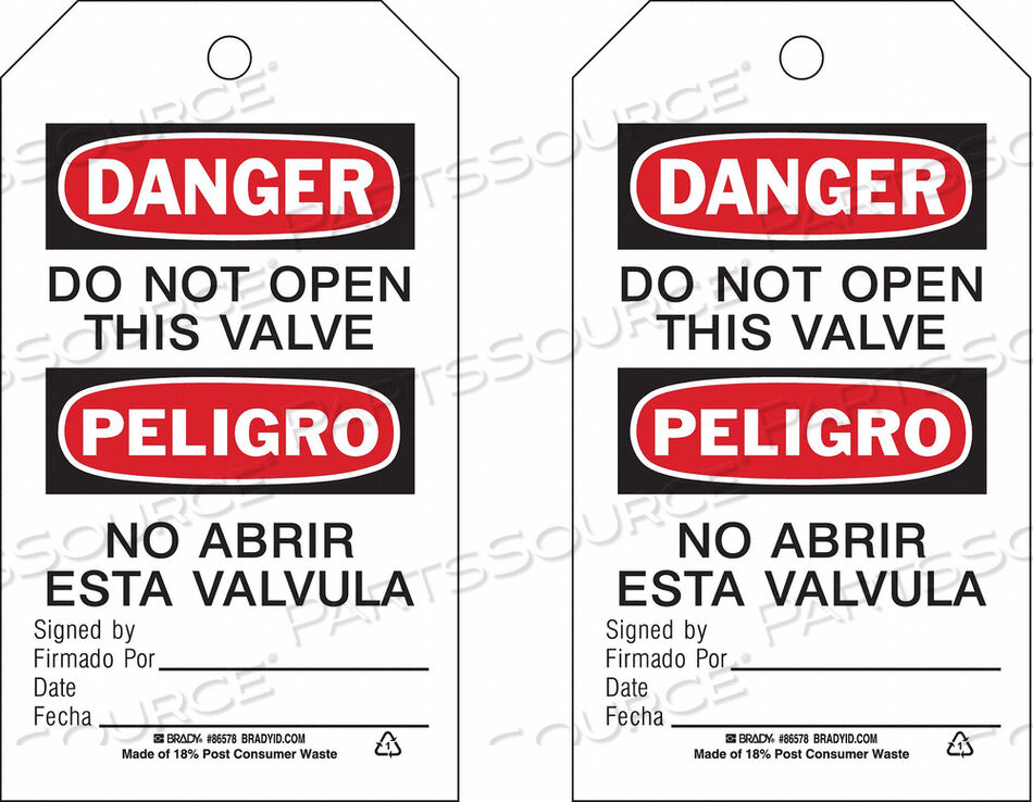 OEM#: 86578DANGER TAG 7 X 4 IN BK AND R/WHT PK10 by Brady Americas