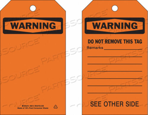OEM#: 86515WRN TAG 7 X 4 IN BK/ORN 3/8 IN PK10 by Brady Americas