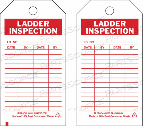 OEM#: 86555LADDER INSPECTON TAG, 2 SIDED, 10/PKG, POLYESTER, 3W X 5-3-3/4H by Brady Americas