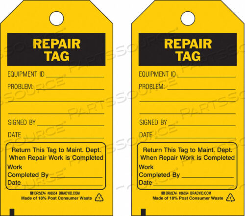 OEM#: 86664RPR TAG 5-3/4 X 3 IN BK/YEL 3/8 IN PK100 by Brady Americas