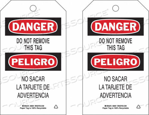 OEM#: 86691DANGER BILINGUAL TAG 7 X 4 IN PK100 by Brady Americas