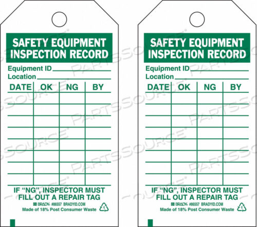 OEM#: 86557SAF EAPT INSPECTION RCD TAG GRN/WHT PK10 by Brady Americas