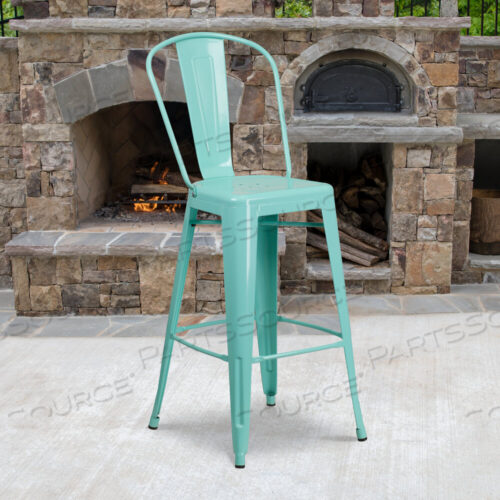 OEM#: ET-3534-30-MINT-GGCINDY COMMERCIAL GRADE 30 HIGH MINT GREEN METAL INDOOR-OUTDOOR BARSTOOL WITH BACK by Flash Furniture