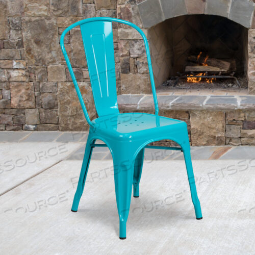 OEM#: ET-3534-CB-GGTENLEY COMMERCIAL GRADE CRYSTAL TEAL-BLUE METAL INDOOR-OUTDOOR STACKABLE CHAIR by Flash Furniture