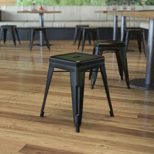 OEM#: ET-BT3503-18-BLK-GGKAI 18 TABLE HEIGHT STOOL, STACKABLE BACKLESS METAL INDOOR DINING STOOL, COMMERCIAL GRADE RESTAURANT STOOL IN BLACK - SET OF 4 by Flash Furniture