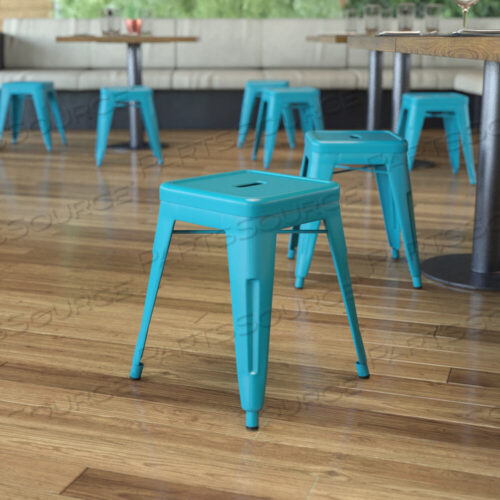 OEM#: ET-BT3503-18-TL-GGKAI 18 TABLE HEIGHT STOOL, STACKABLE BACKLESS METAL INDOOR DINING STOOL, COMMERCIAL GRADE RESTAURANT STOOL IN TEAL - SET OF 4 by Flash Furniture