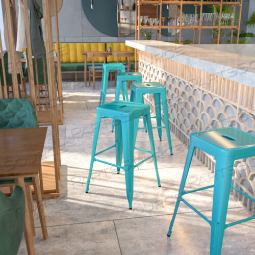 OEM#: ET-BT3503-30-CB-GGKAI COMMERCIAL GRADE 30 HIGH BACKLESS CRYSTAL TEAL-BLUE INDOOR-OUTDOOR BARSTOOL by Flash Furniture