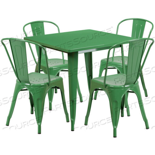 OEM#: ET-CT002-4-30-GN-GGFOSTER COMMERCIAL GRADE 31.5 SQUARE GREEN METAL INDOOR-OUTDOOR TABLE SET WITH 4 STACK CHAIRS by Flash Furniture