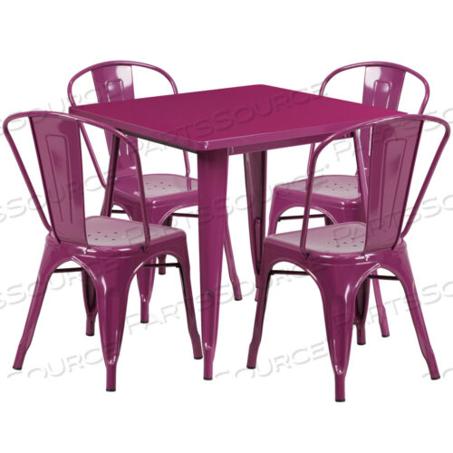 OEM#: ET-CT002-4-30-PUR-GGFOSTER COMMERCIAL GRADE 31.5 SQUARE PURPLE METAL INDOOR-OUTDOOR TABLE SET WITH 4 STACK CHAIRS by Flash Furniture