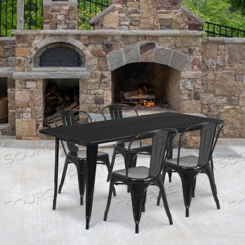 OEM#: ET-CT005-4-30-BK-GGDARCY COMMERCIAL GRADE 31.5 X 63 RECTANGULAR BLACK METAL INDOOR-OUTDOOR TABLE SET WITH 4 STACK CHAIRS by Flash Furniture