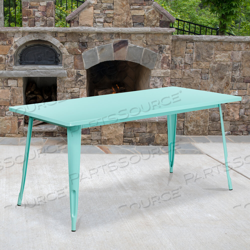 OEM#: ET-CT005-MINT-GGCHARIS COMMERCIAL GRADE 31.5 X 63 RECTANGULAR MINT GREEN METAL INDOOR-OUTDOOR TABLE by Flash Furniture