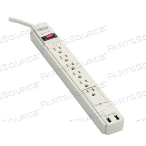 OEM#: TLP606USBPROTECT IT! SURGE PROTECTOR, 6 AC OUTLETS/2 USB PORTS, 6 FT CORD, 990 J, COOL GRAY by Tripp Lite
