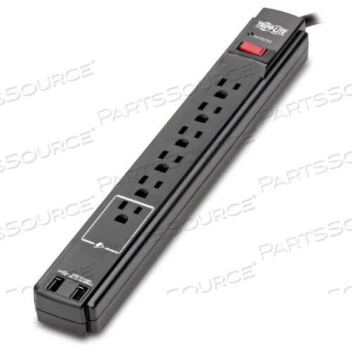 OEM#: TLP606USBBPROTECT IT! SURGE PROTECTOR, 6 AC OUTLETS/2 USB PORTS, 6 FT CORD, 990 J, BLACK by Tripp Lite