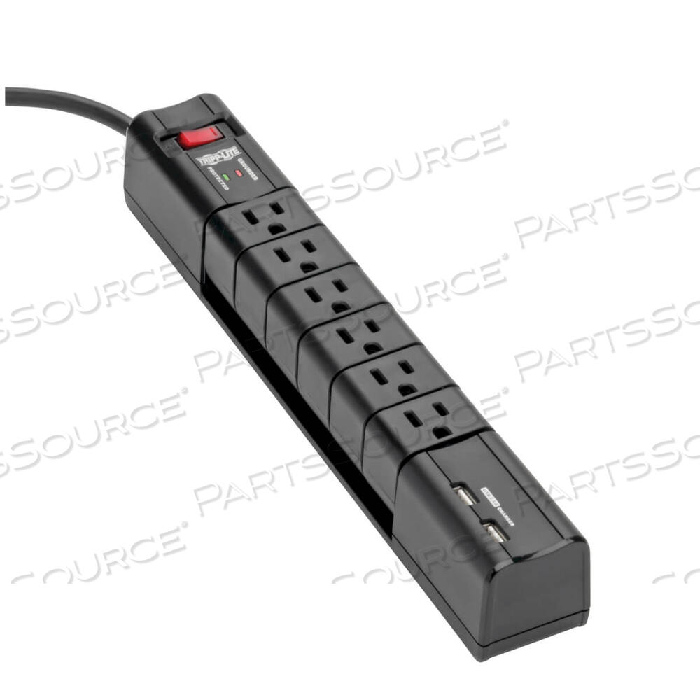 OEM#: TLP608RUSBBPROTECT IT! SURGE PROTECTOR, 6 AC OUTLETS/2 USB PORTS, 8 FT CORD, 1,080 J, BLACK by Tripp Lite