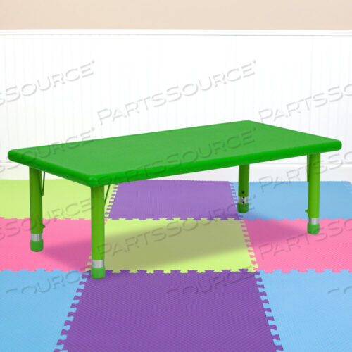 OEM#: YU-YCX-001-2-RECT-TBL-GREEN-GGWREN 24W X 48L RECTANGULAR GREEN PLASTIC HEIGHT ADJUSTABLE ACTIVITY TABLE by Flash Furniture
