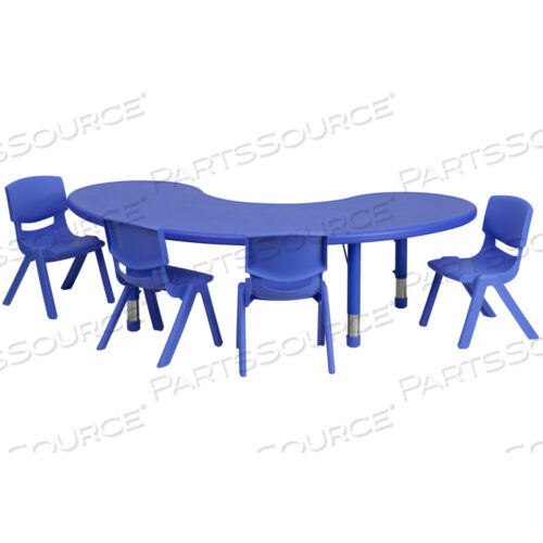 OEM#: YU-YCX-0043-2-MOON-TBL-BLUE-E-GGEMMY 35W X 65L HALF-MOON BLUE PLASTIC HEIGHT ADJUSTABLE ACTIVITY TABLE SET WITH 4 CHAIRS by Flash Furniture