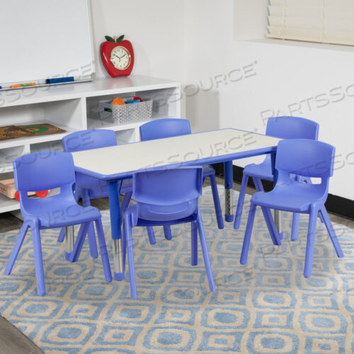 OEM#: YU-YCY-060-0036-RECT-TBL-BLUE-GGEMMY 23.625W X 47.25L RECTANGULAR BLUE PLASTIC HEIGHT ADJUSTABLE ACTIVITY TABLE SET WITH 6 CHAIRS by Flash Furniture