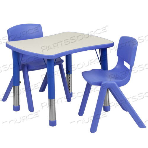OEM#: YU-YCY-098-0032-RECT-TBL-BLUE-GGEMMY 21.875W X 26.625L RECTANGULAR BLUE PLASTIC HEIGHT ADJUSTABLE ACTIVITY TABLE SET WITH 2 CHAIRS by Flash Furniture