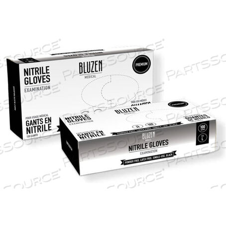 OEM#: MNIT104-SMNIT104-S BLUZEN EXTRA-STRENGTH EXAM GRADE NITRILE GLOVES, 5.9MIL, PF, BLACK, S by Afflink
