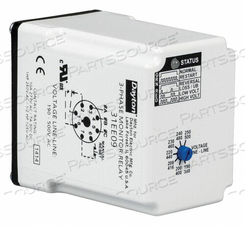 OEM#: PMPU-FA8B18PHASE MONITOR RELAY 190-500VAC PLUG SPDT by DAYTON ELECTRIC MANUFACTURING CO