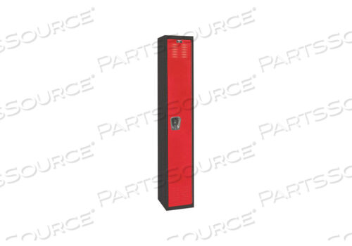 OEM#: U1282-1A-MRSINGLE TIER 1 DOOR BLACK TIE STEEL LOCKER, 12WX18DX72H, BLACK/RED, ASSEMBLED by Hallowell