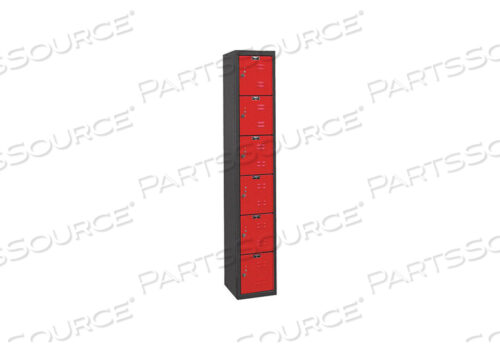 OEM#: U1282-6A-MRSIX TIER 6 DOOR BLACK TIE STEEL LOCKER, 12WX18DX12H, BLACK/RED, ASSEMBLED by Hallowell