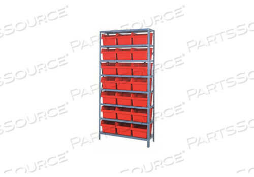 OEM#: 1275-SB809RD1275-SB809 STEEL SHELVING WITH 21 8H PLASTIC SHELF BINS RED, 36X12X75-SB8 SHELVES by Quantum Storage Systems