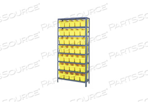 OEM#: 1875-SB804YL1875-SB804 STEEL SHELVING WITH 35 8H PLASTIC SHELF BINS YELLOW, 36X18X75-SB8 SHELVES by Quantum Storage Systems