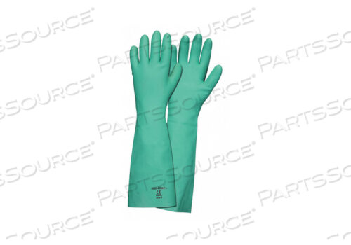 GREEN UNLINED NITRILE, 22 MIL, 18 SRAIGHT CUFF, SIZE 9, TEXTURED GRIP