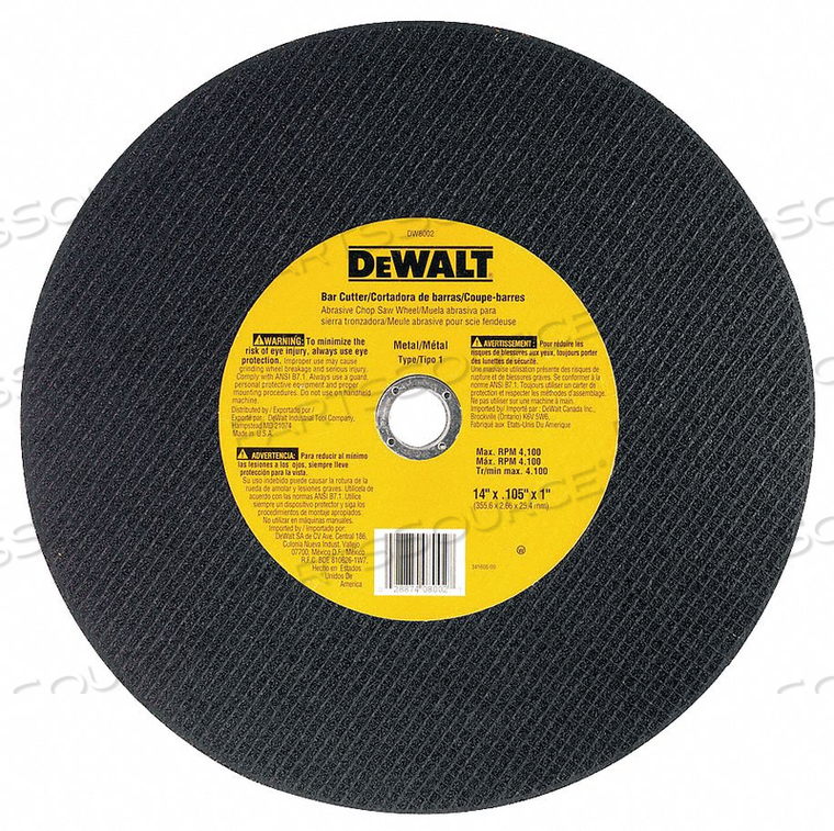 GENERAL PURPOSE METAL CUTTING WHEEL - 12 DIA.- 7/64 THICK ALUMINUM OXIDE