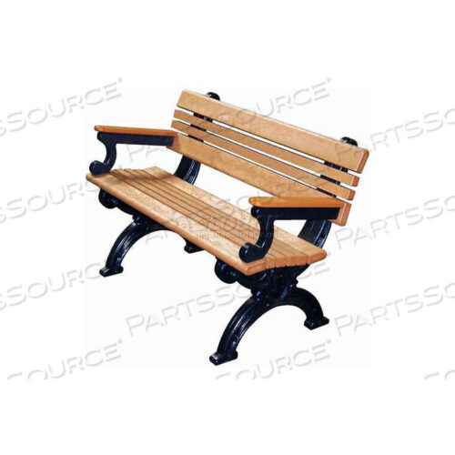 OEM#: ASM-CB4BA-01-BK/CDCAMBRIDGE 4 FT. BACKED BENCH WITH ARMS, CEDAR BENCH/BLACK FRAME by Polly Products