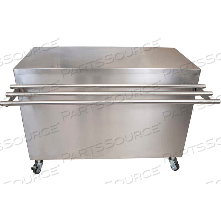 STAINLESS STEEL SERVING COUNTER, HINGED DOORS & LOCK, DROP SHELF 30X72