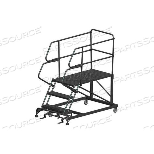 OEM#: SEP3-36-72PD3 STEP HEAVY DUTY STEEL MOBILE WORK PLATFORM W/ HANDRAILS - 36 X 72 PLATFORM by Ballymore