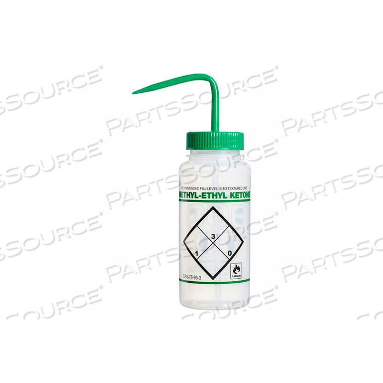 OEM#: 11646-0611LDPE WASH BOTTLES 116460611, 500ML, METHYL ETHYL KETONE LABEL, GREEN CAP, WIDE MOUTH, 6/PK by Bel-Art Products