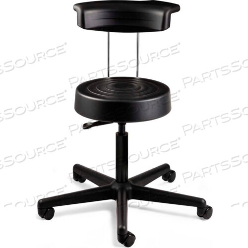 ERGOLUX STOOL W/ BACKREST, BLACK POLYURETHANE SEAT, BLACK NYLON BASE