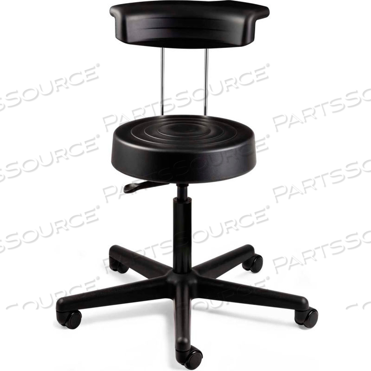 ERGOLUX STOOL W/ BACKREST, BLACK POLYURETHANE SEAT, BLACK NYLON BASE