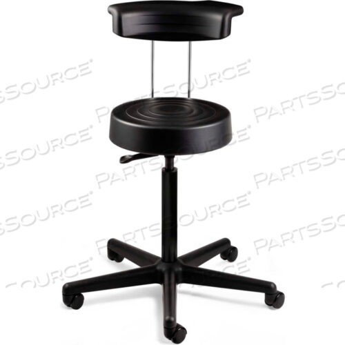 ERGOLUX STOOL W/ BACKREST, BLACK POLYURETHANE SEAT, BLACK NYLON BASE