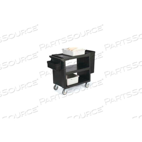 SERVICE CART WITH 2 FIXED CASTERS, 2 SWIVEL CASTERS, 1 W/ BRAKE 33 X 20, BLACK