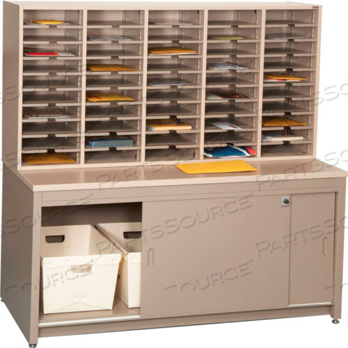 MAIL MASTER LETTER SIZE WORKSTATION 7, SAPELLI MAHOGANY LAMINATE TOP MED. GRAY