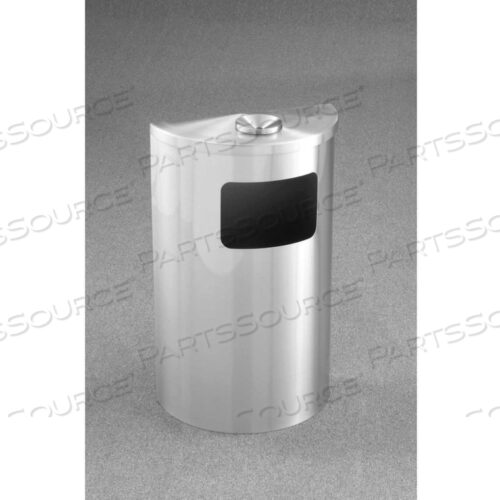 OEM#: 1894-SA-SA6 GALLON HALF ROUND ASH/URN SIDE OPENING WASTE RECEPTACLE, SATIN ALUMINUM by Glaro Products Inc