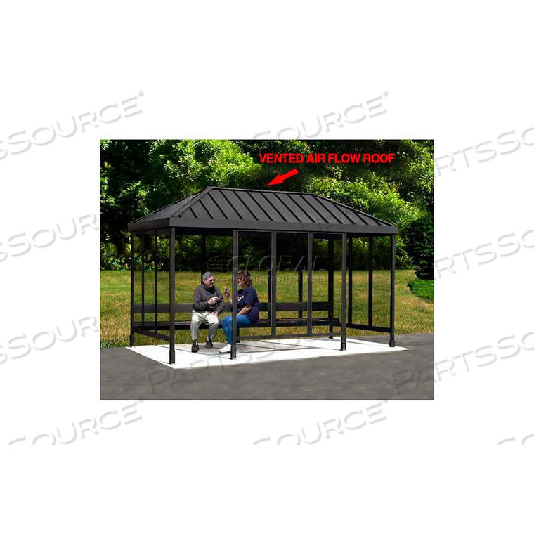 OEM#: 4-4CVR-CASMOKING SHELTER S4-4VR-CA, 4-SIDED, LEFT OPEN FRONT, 10L X 10W, VENTED STANDING SEAM ROOF, CLEAR by Handi-Hut Inc