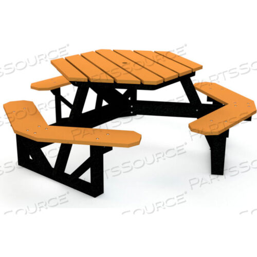 OEM#: PB 6HEXCEDGLRECYCLED PLASTIC HEXAGON PICNIC TABLE WITH BLACK FRAME, 6, CEDAR by Jayhawk Plastics