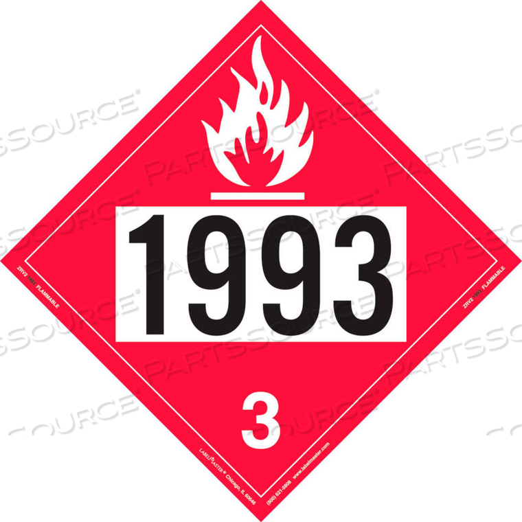 FLAMMABLE LIQUID PLACARD, UN 1993, RIGID VINYL, 25/PACK